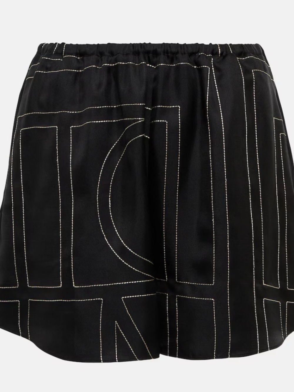 Toteme Black High-Waist Elastic Shorts with White Geometric Stitch